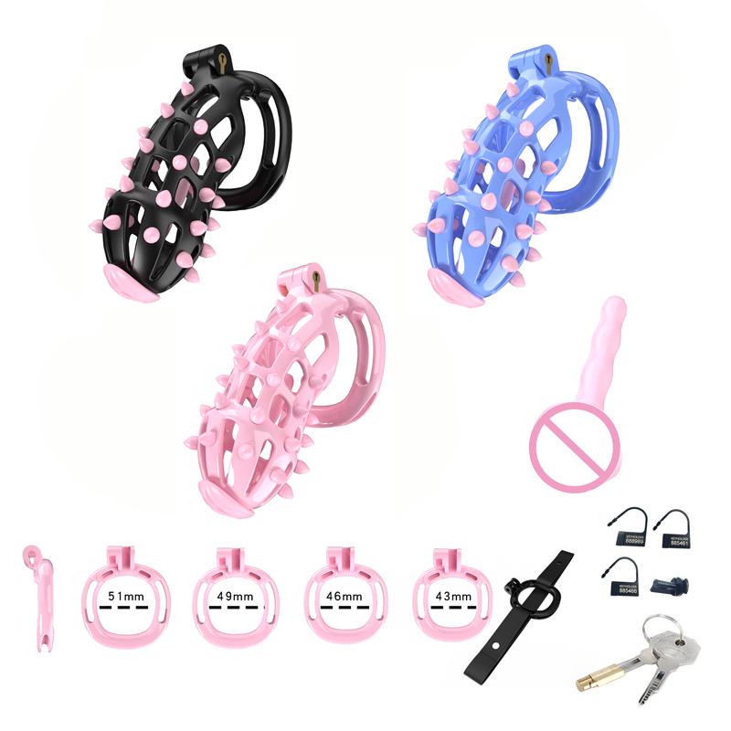 BDSM Cobra Chastity Cage with Pink Silicone Spikes, Soft Silicone Chastity Lock for Men, Adjustable Chastity Device with Locking