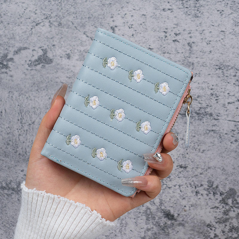 Женский кошелек из ПУ кожи с цветочной вышивкой, держатель для карт, милый кавайный зажим для денег, мини-кошелек, женский кошелек, визитница, органайзер для путешествий, подарок, конфетный цвет
