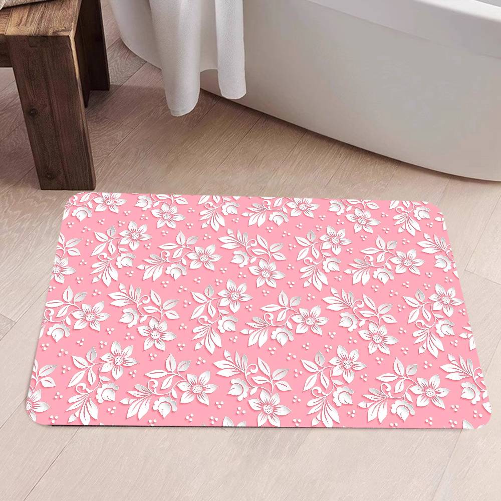 Rani Pink Flower Pattern Floor Mat Rectangle Anti-slip Home Soft Badmat Front Door Indoor Outdoor Mat Hotel Decor Mat