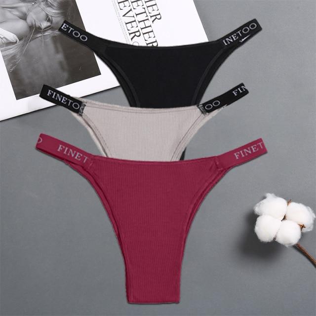 FINETOO 3PCS/Set Women's Lingerie Panties Cotton Gstring Female Underpants Sexy Letter Panties Thong Pantys Underwear Intimates