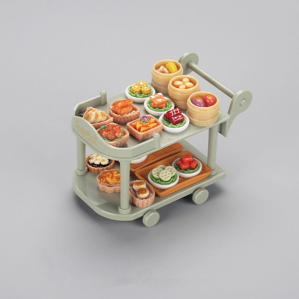 With Food Model Mini Kitchen Carts Trolleys Food and Play Small Food Cart Kitchen Scene Toy