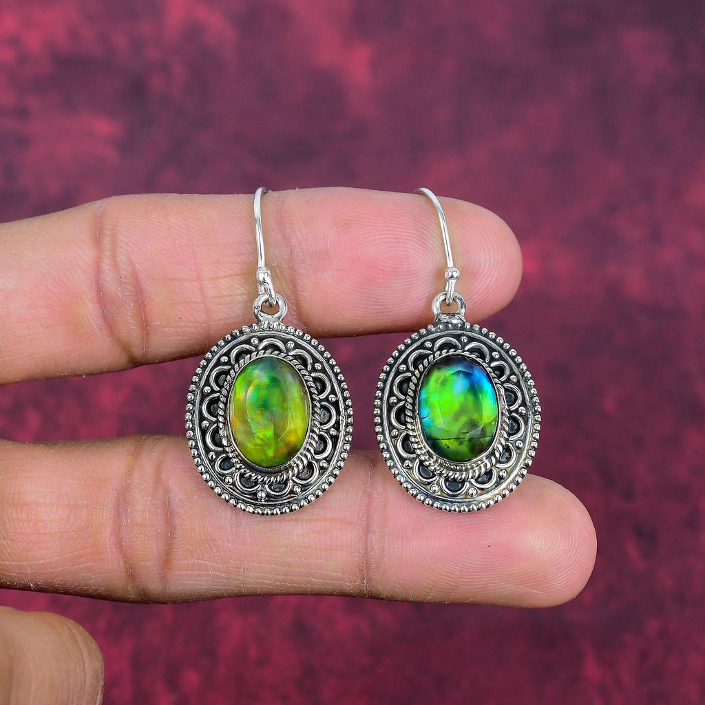 Серьги с аммолитом, драгоценные камни, серьги ручной работы из цельного серебра 925 пробы, ювелирные изделия последнего дизайна