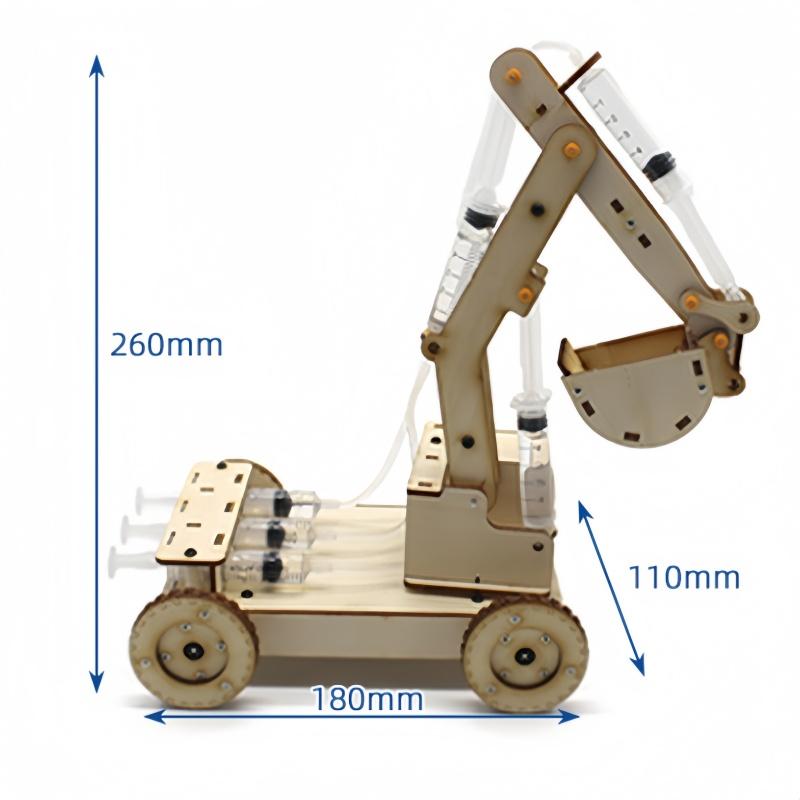 Wooden Hydraulic Excavator Model No.2 DIY Steam Experiment Set with Rotatable Wheels - Scientific Small Production Kit