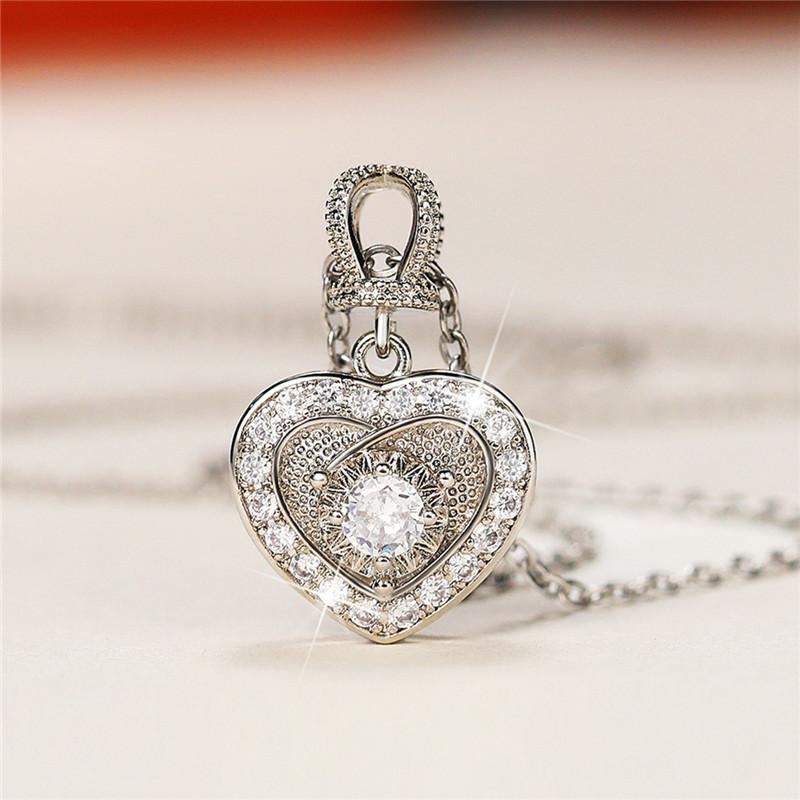 New 2022 Heart Necklace Series for Women Luxury Silver Color Chain Pendant Necklace with CZ Wedding Trend Eternity Jewelry