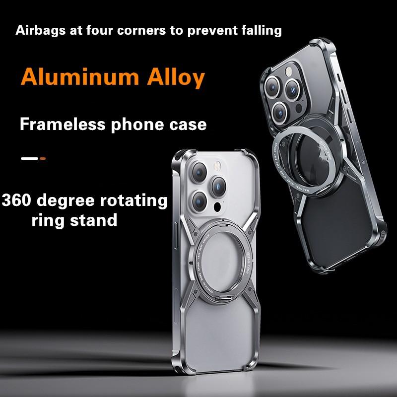 Для iPhone 16 15 14 Pro Max Чехол для телефона 360 Вращающаяся подставка Магнитный Безрамочный Металлический Алюминиевый сплав Ударопрочный Защитная крышка