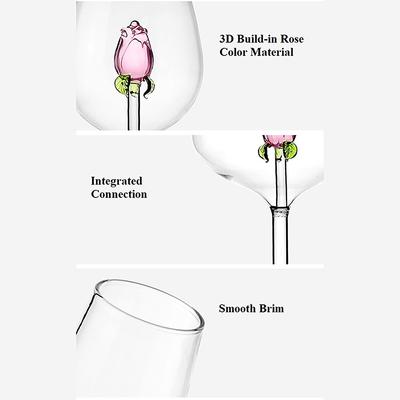 Креативные 3D розовые стеклянные розы, встроенные красные, белые бокалы для вина, чашка, посуда для напитков, бокал для шампанского, флейта для дома, прекрасный подарок на день Святого Валентина
