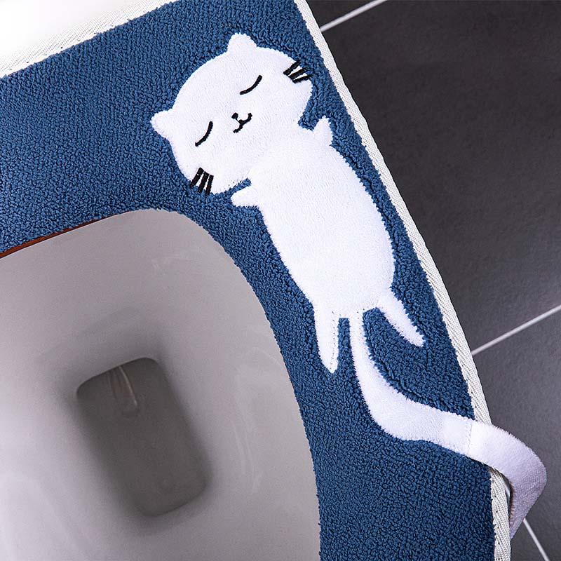 4 Colors Toilet Seat Mat Household Four Seasons Universal Zipper Cartoon Toilet Seats Cover with Handle Bathroom Waterproof Washable Thick Cushion Pad