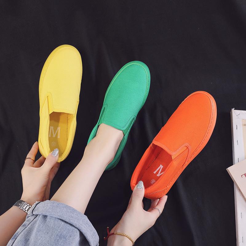 Мода Новая весна и осень Корейская версия Женская обувь на толстой подошве Slip-on Дышащая обувь с вулканизированной подошвой Женская парусиновая обувь