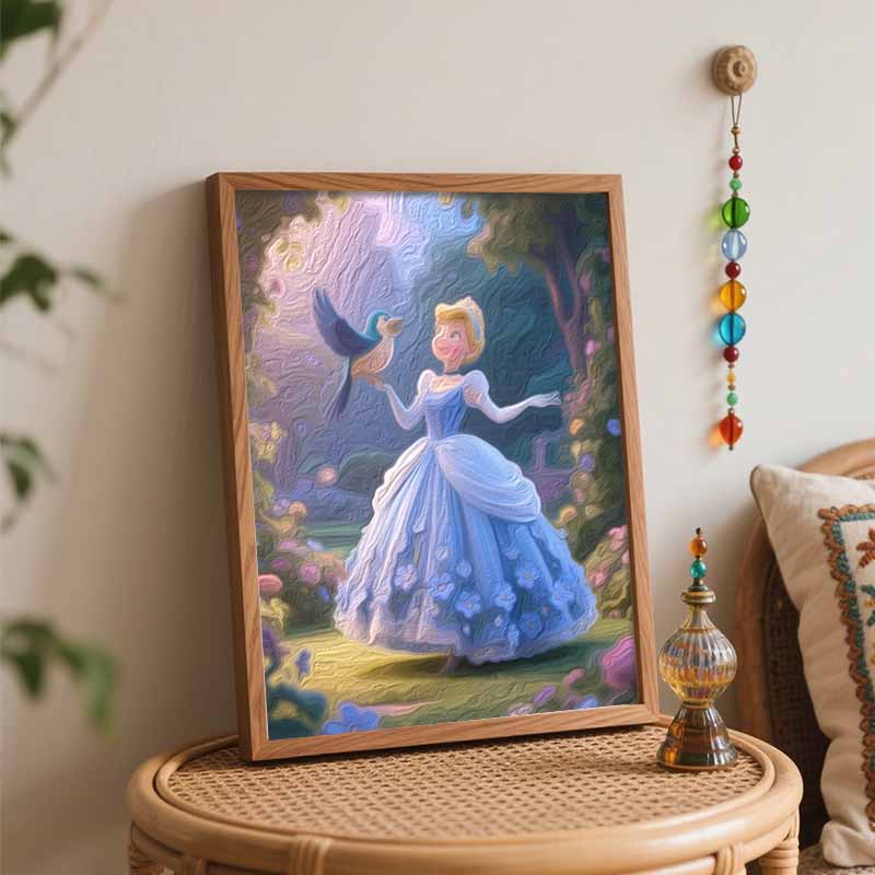 Disney Cinderella blue dress bird garden digital oil painting art painting handmade diy home decorations