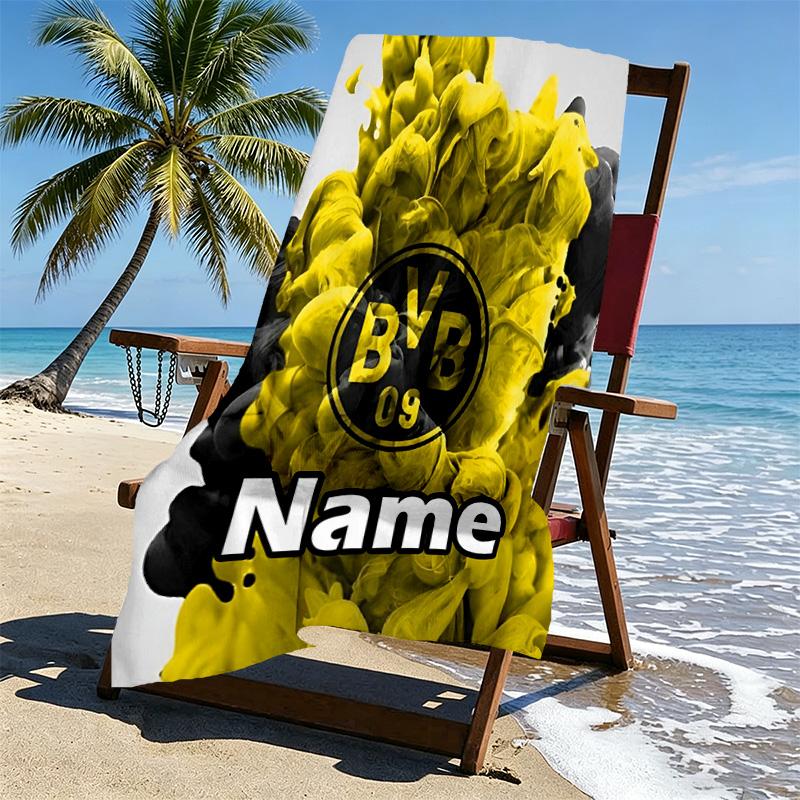 Custom Name Personalized Borussia Dortmund Print Beach Towel, for Trip Camping Beach Party Home Decor, Birthday Gift for Family & Friends