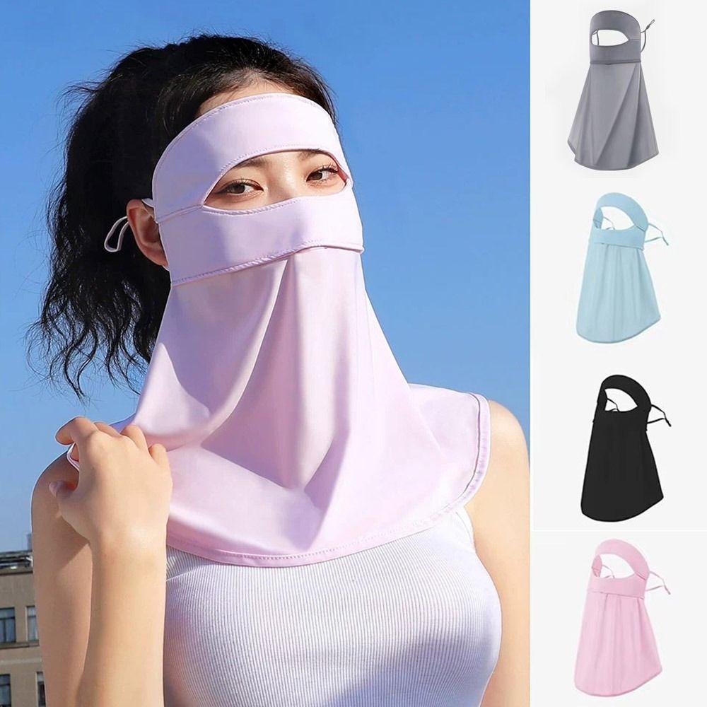 Summer Full-Face Sunscreen Veil UPF 50+ Neck Wrap Cover Ice Silk Face Cover for Male Female
