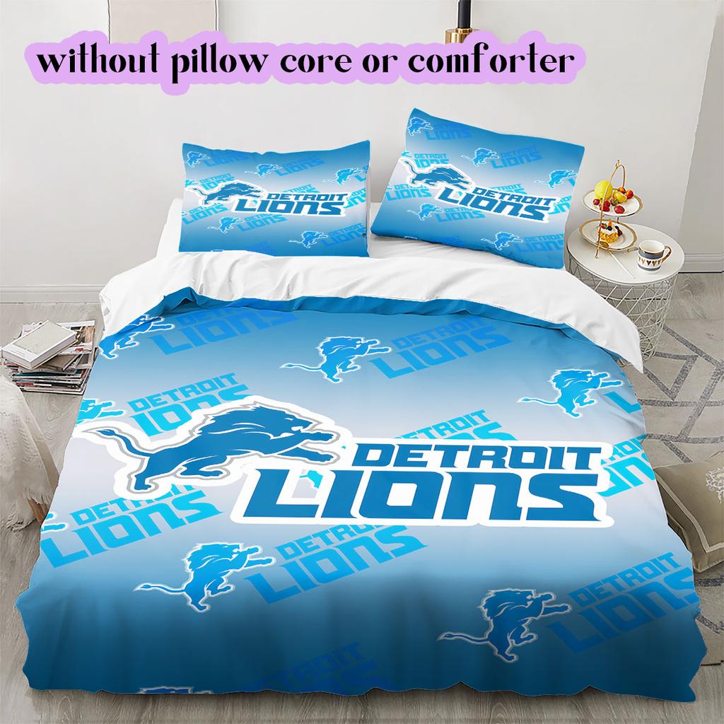 Detroit Lions rugby Pattern Bedding,Quilt Set Quilt Cover Pillowcase Home Birthday Gift (1*duvet cover+2*pillowcase,without core)