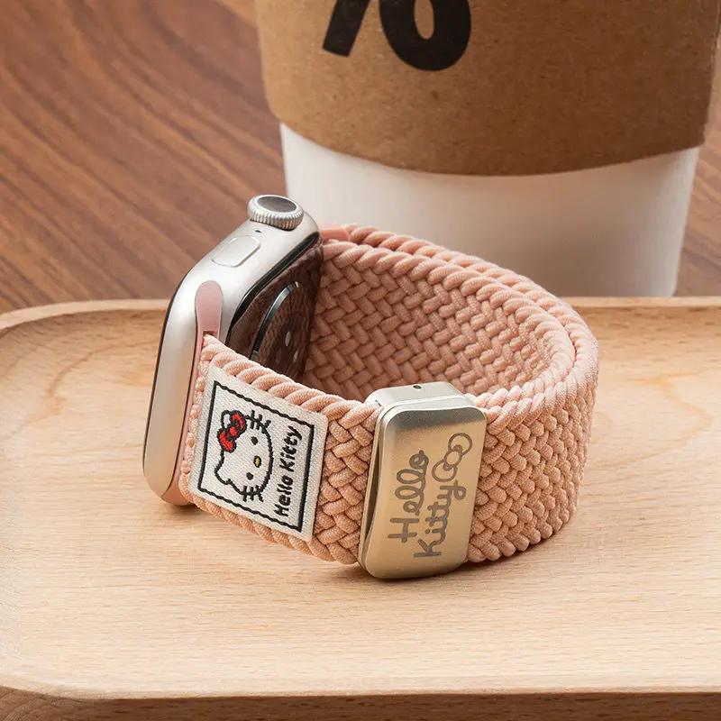 Милый ремешок для часов HelloKitty IWatch10, мультяшная магнитная застежка, плетеный нейлоновый ремешок для Iwatch 10-го поколения 9 8 7 6 5Ultra SE