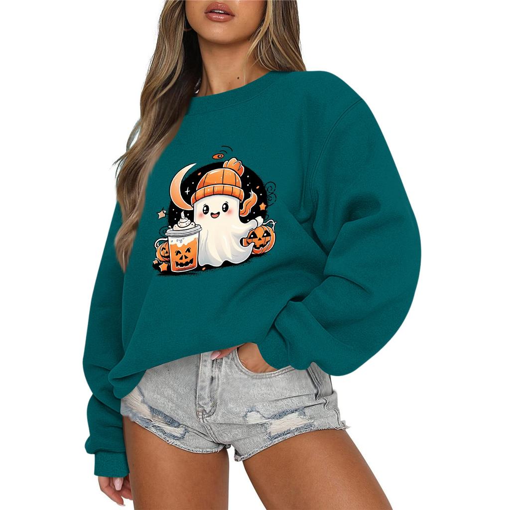Женский повседневный модный свитшот с круглым вырезом и длинными рукавами с принтом на Хэллоуин