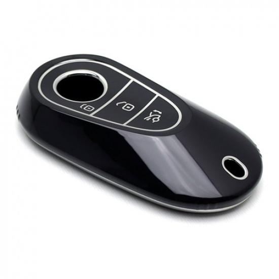Black Metallic TPU Cover w/ Chrome Trim For Mercedes 22-up Gen4 Oval Smart Key