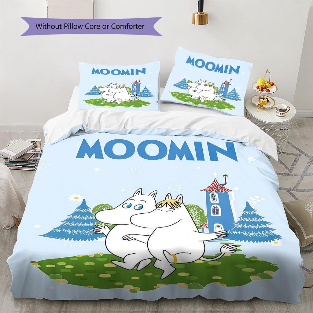 Moomin Pattern Bedding Home Decoration Birthday Gift ( 1 duvet cover + 2 pillowcase, without core),fan merchandise.