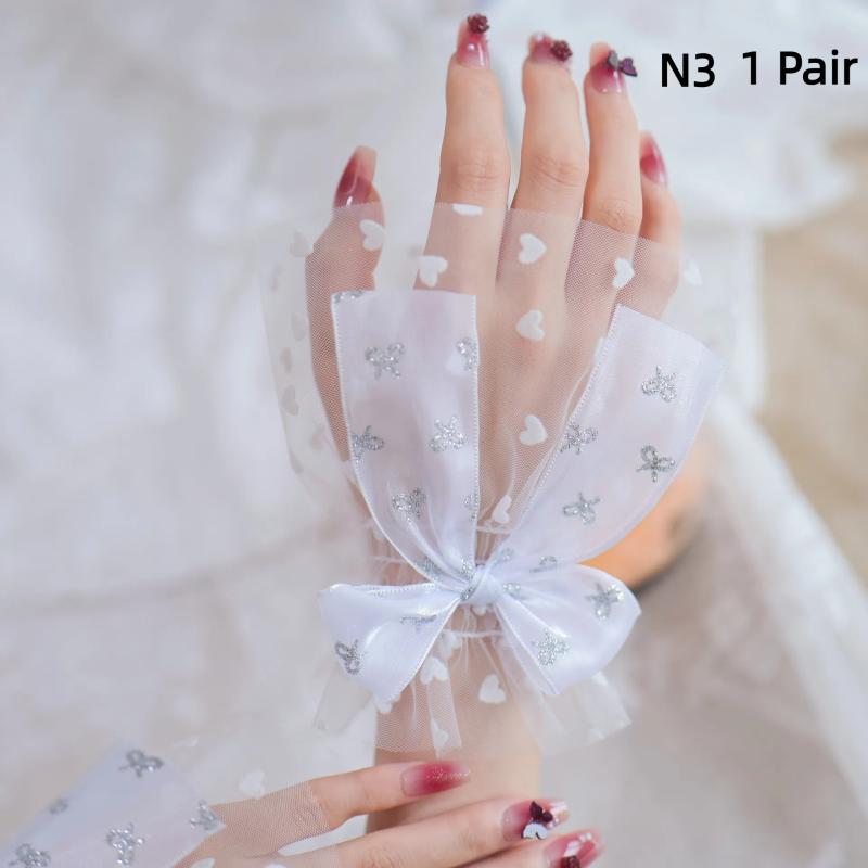 1 Pair Nail Art Tulle Photo Bow Glove Fake Pleated Cuff Manicure Photography Props Nail Tips Display Sleeve Accessories