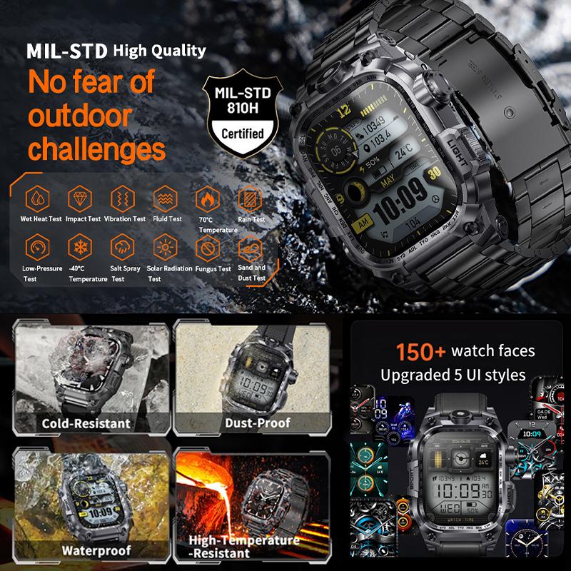 Новые многофункциональные квадратные уличные смарт-часы с большим экраном и фонариком, мониторингом здоровья, мужской спортивный браслет