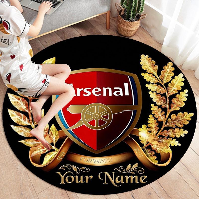 Arsenal F Custom Name Round Area Rug,Carpet Rug for Living Room Bedroom Sofa Playroom Decor,Non-slip Floor Mat