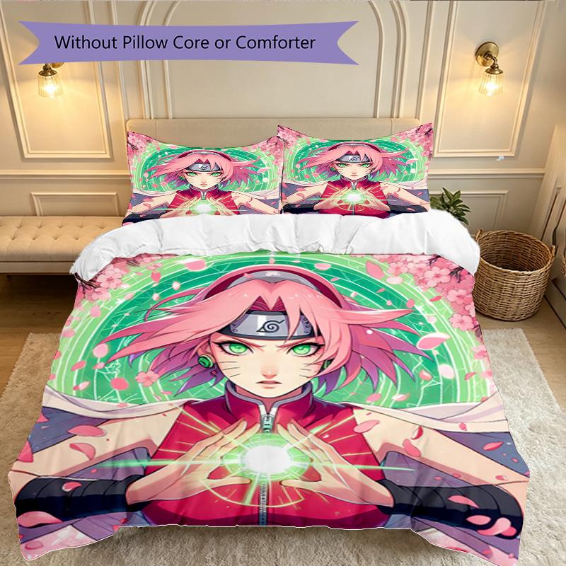 3pcs Game Role Naruto Duvet Cover Set, Home Printed Bedding Set, Breathable and Cozy Bedclothes Suitable For Festival Decor