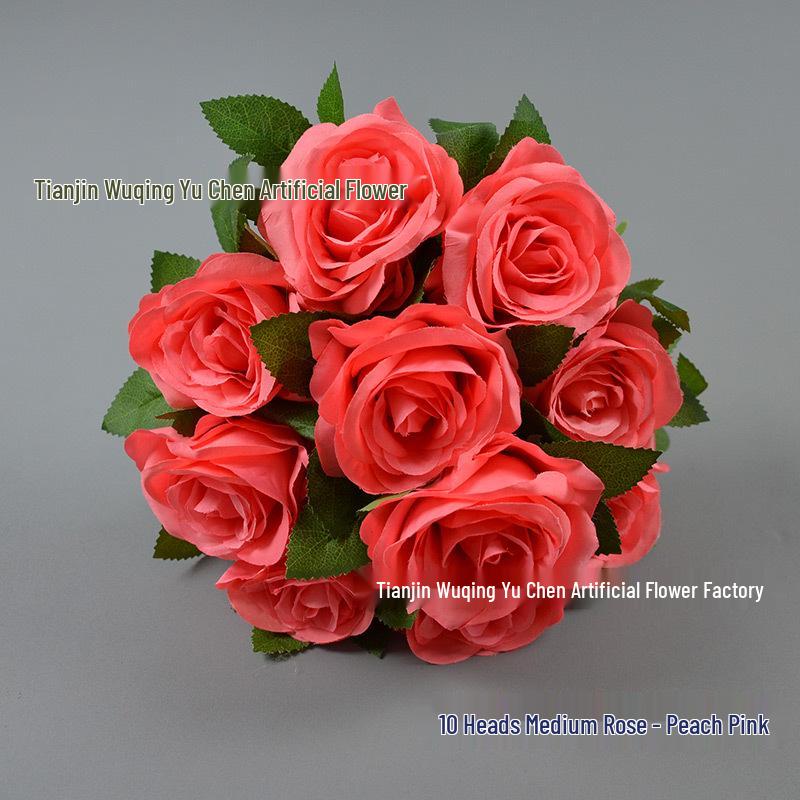 10-Head French Rose Bouquet: Wedding & Home Decor Flowers