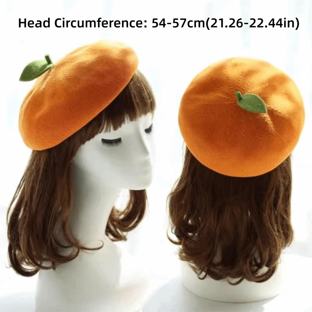 Red Apple Painter Hat Orange Shaped Knit Beret Japanese style Fruit Beret Autumn and Winter Warmth