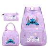 Stitch Student 3-Piece Backpack Set Large Capacity Double Shoulder Bag Cute Cartoon Unisex Durable Waterproof
