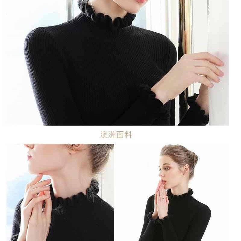 Осенне-зимний однотонный вязаный свитер с оборками и полувысоким воротом, внутренняя часть комплекта, нижняя часть рубашки