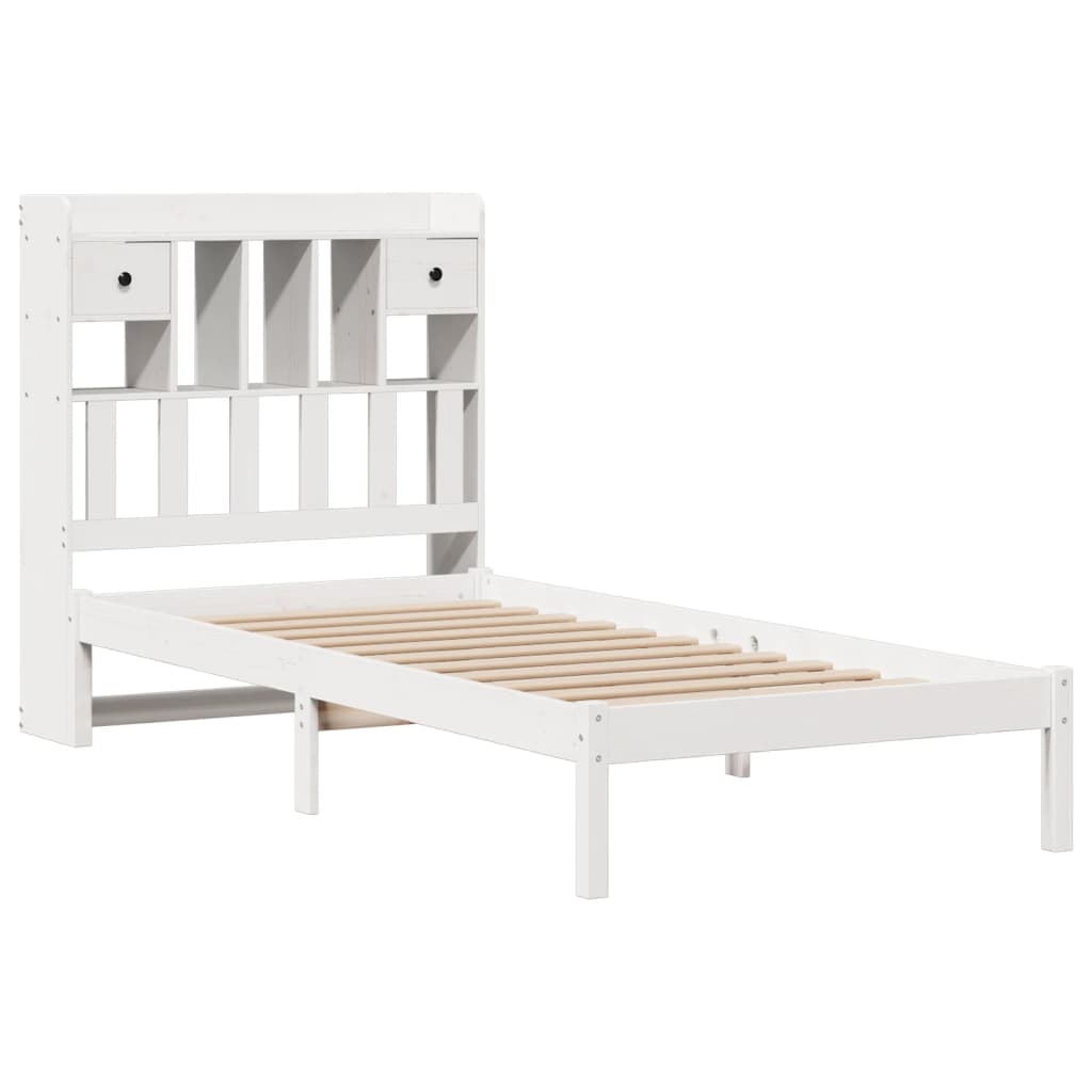 Solid Wood Bed with Shelf Without Mattress White 90x190 cm Pine
