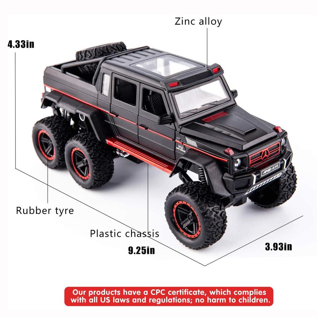 Масштаб 1/22 Benz G63 AMG 6x6 V12, внедорожная черная модель пикапа, игрушечный автомобиль из цинкового сплава со звуком и светом для детей, подарок для мальчиков и девочек