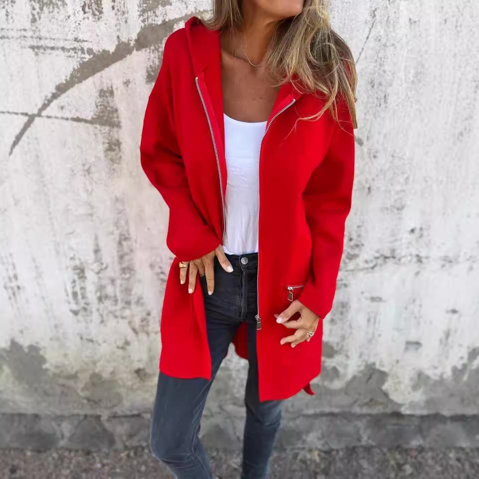 QICED Осень/Зима однотонная повседневная куртка с капюшоном на молнии