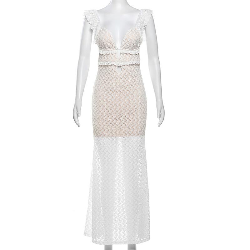 Летняя женская мода сплошной цвет без рукавов с v-образным вырезом и открытой спиной с завязками полые тонкие платья