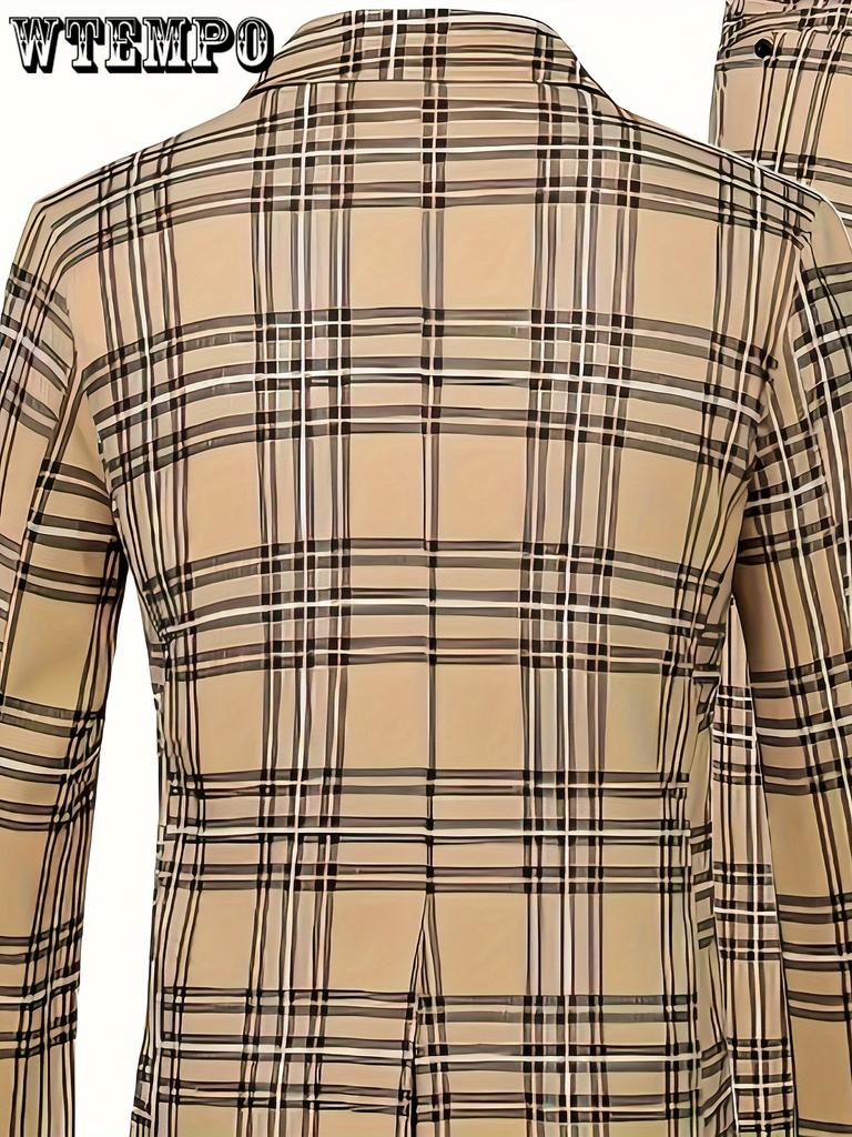 Комплект из 2 предметов: мужской клетчатый костюм больших размеров, пиджак на одной пуговице с лацканами и брюки для делового и повседневного ношения, подходящий для официальных мероприятий