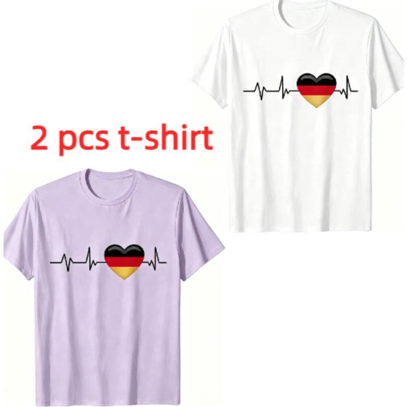 Fun I Love Germany Pattern Print Men's T-shirt Summer Men's and Women's Casual Fashion Tops Men's Short Sleeve T-shirt Oversize Clothing