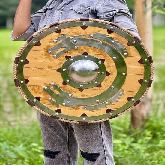 45.72 Cm Medieval Valhalla Sea Dragon Authentic Viking Shield, Gift, Battle Ready Viking Shield, Round Shield, Viking Gift