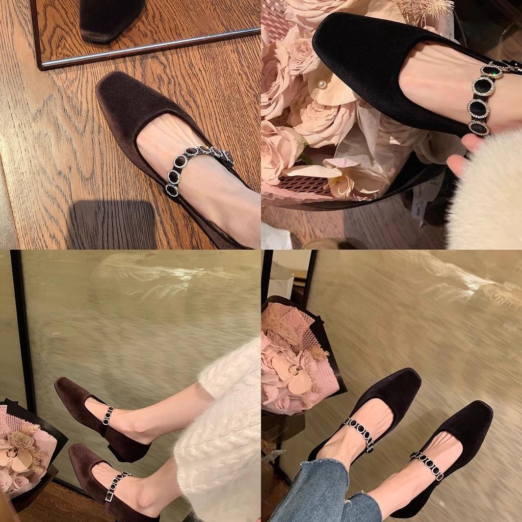 Виноградная мать studiolee французская квадратная голова светлый рот высокие каблуки односложный ромбовидный ремень низкий каблук замшевые туфли Мэри Джейн одинарные