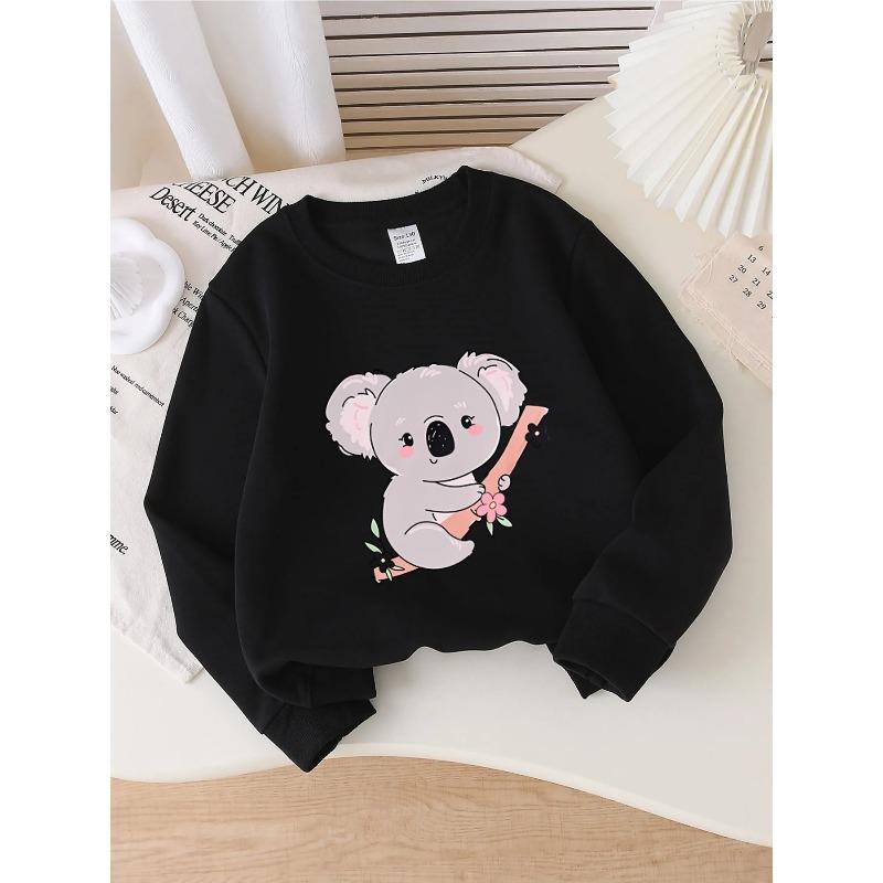 European sizes Kids' Crewneck Sweatshirt - Cute Koala On Branch with Flowers , Sportswear And Casual Wear, Soft And Comfortable, Children's Clothing