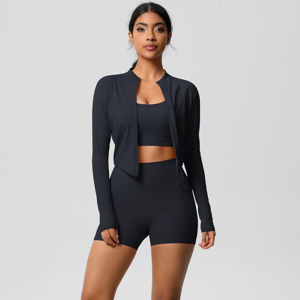 Костюм для йоги с высокой талией, матовый облегающий с карманом, быстросохнущий комплект из трех предметов для упражнений с ощущением облака, набор для бега и фитнеса для активного отдыха, женский