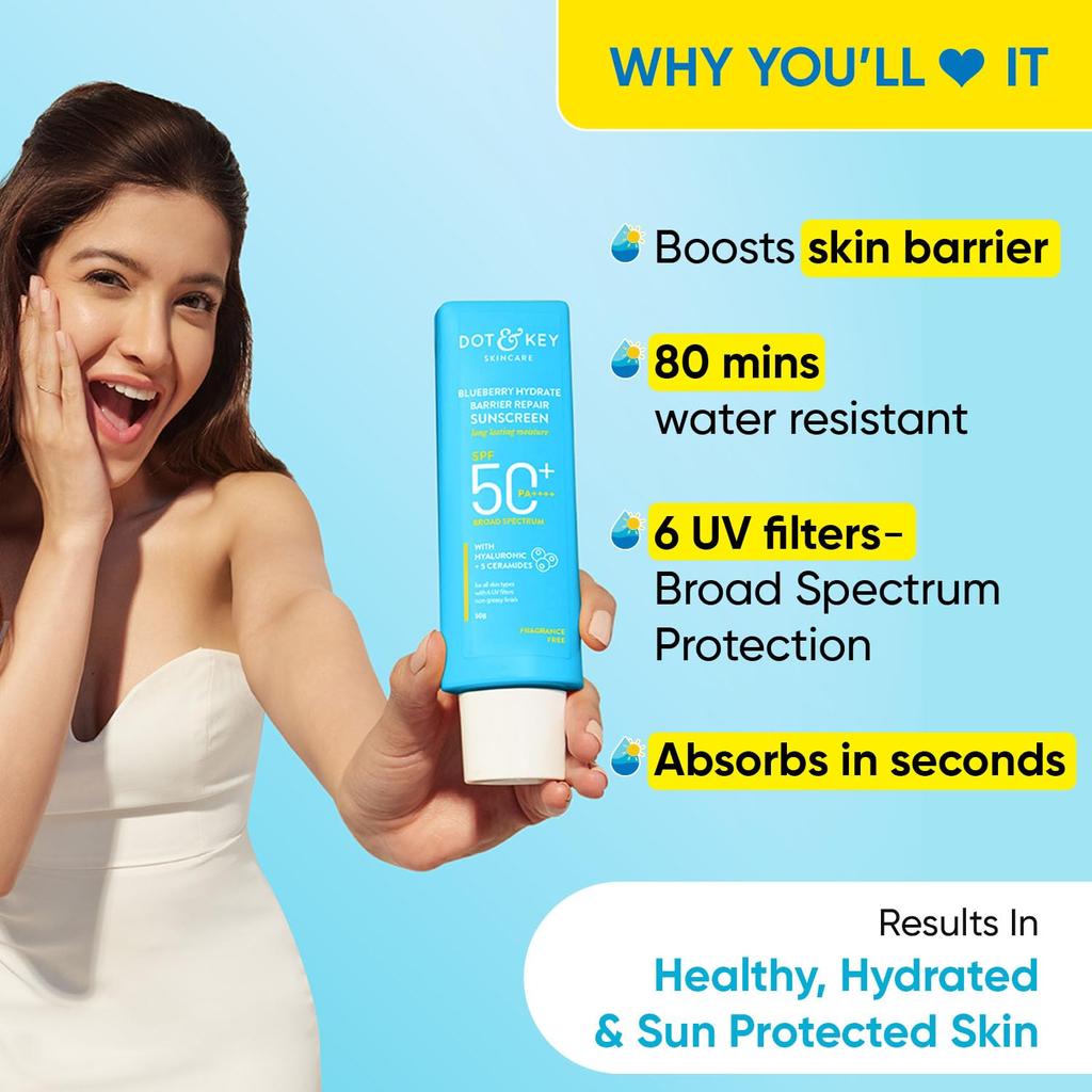 DOT & KEY Blueberry Hydrate Barrier Repair Солнцезащитный крем SPF 50+ PA++++ Защита от ультрафиолета и синего света унисекс 50 г
