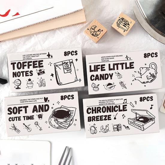 8 шт./Набор Деревянные и Резиновые Штампы Декоративные Деревянные Штампы Штампы на Тему Ретро Жизни для Скрапбукинга Открыток Конвертов DIY Поделок Планера Журнала