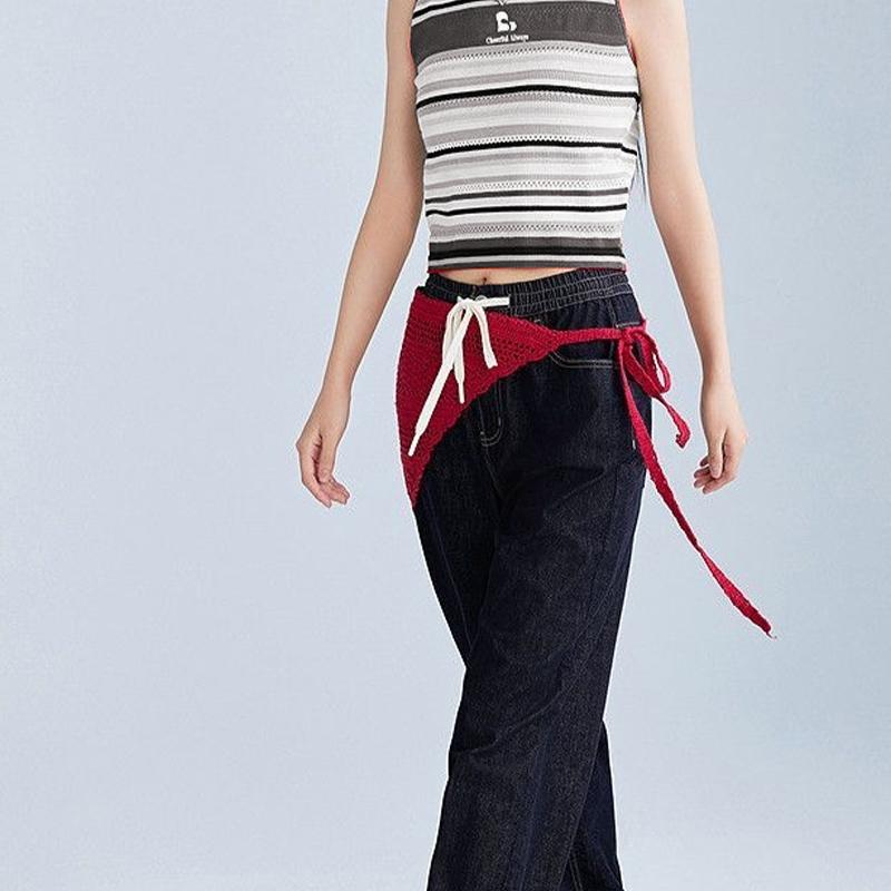 Retro Hollow Knitted Headscarf Lace-Up Triangle Turban Fashion Belt Accessories