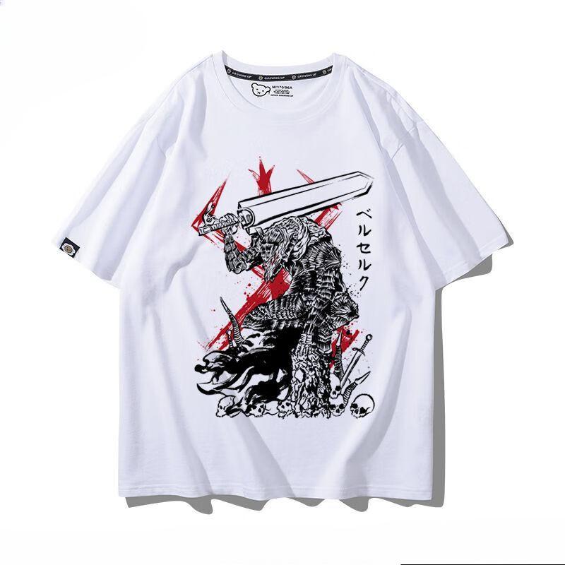 Футболка из 100% хлопка с фирменным принтом воинов аниме Berserk Guts летняя мужская повседневная уличная одежда с короткими рукавами