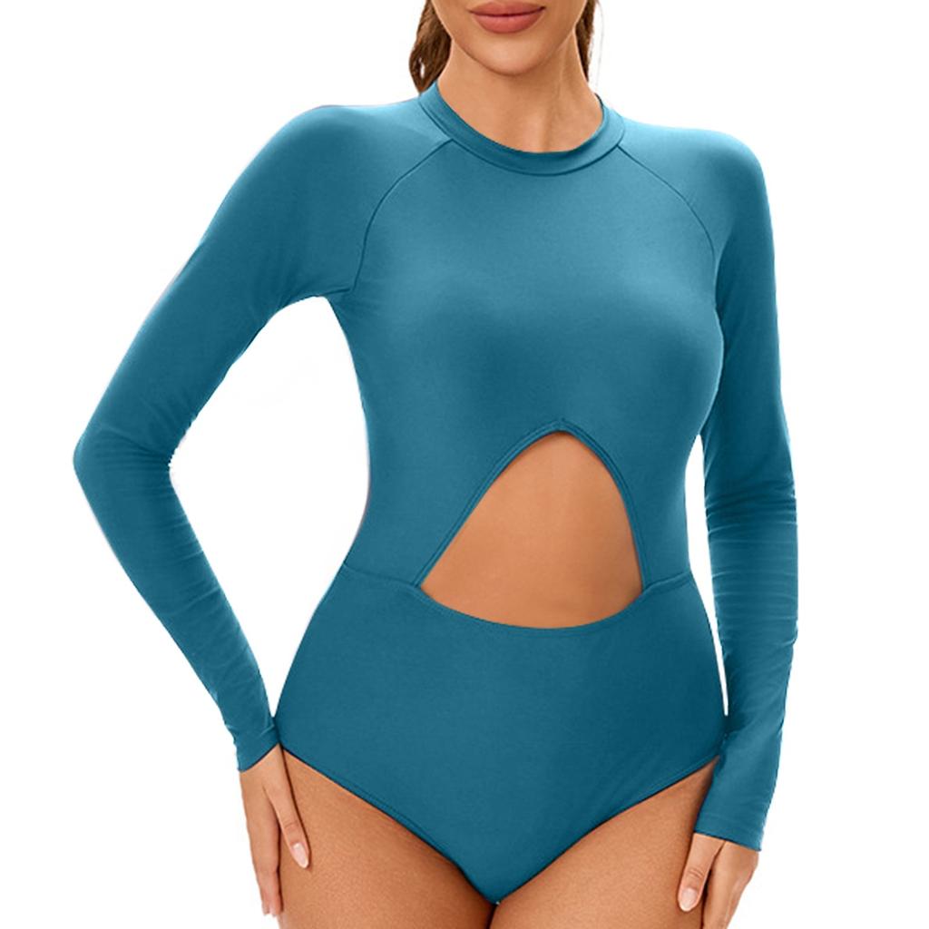 Женский консервативный цельный сексуальный солнцезащитный гидрокостюм с длинными рукавами и подкладкой для груди