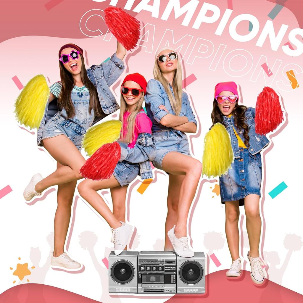 Chivao 24 Pcs Cheerleading Pompoms Plastic Pom Pom Handle Cheer Team Pompoms for Sports Dance Cheer Gameday Football Party Decorations,30 Grams