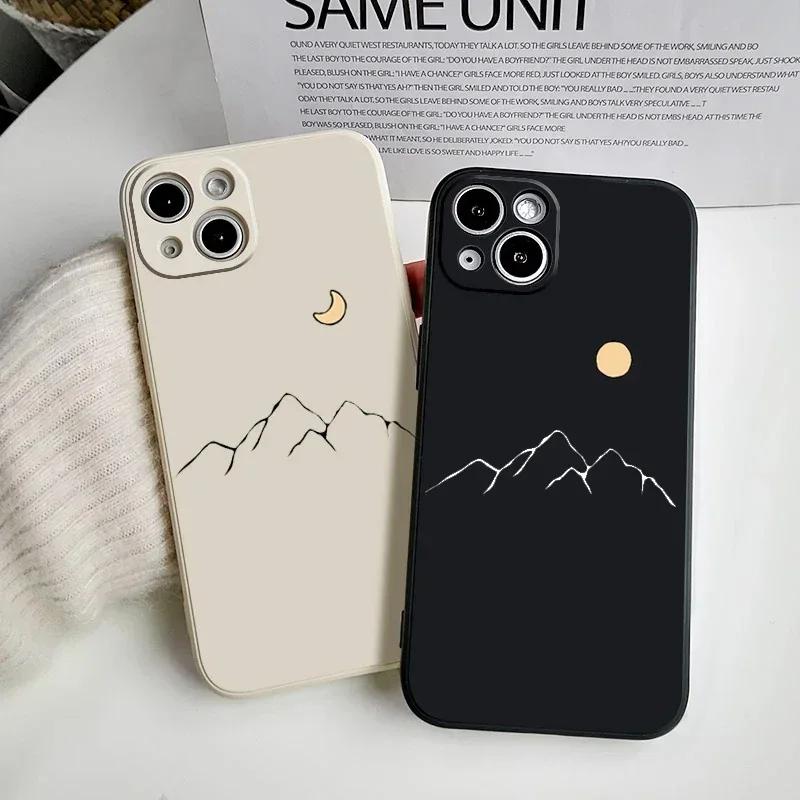 Матовый Парный Чехол Для Телефона С Изображением Солнца И Луны Для iPhone 14 15 12 11 13 Pro XS Max Mini XR X 8 15Plus SE Чехол-Ракушка Для Влюбленных