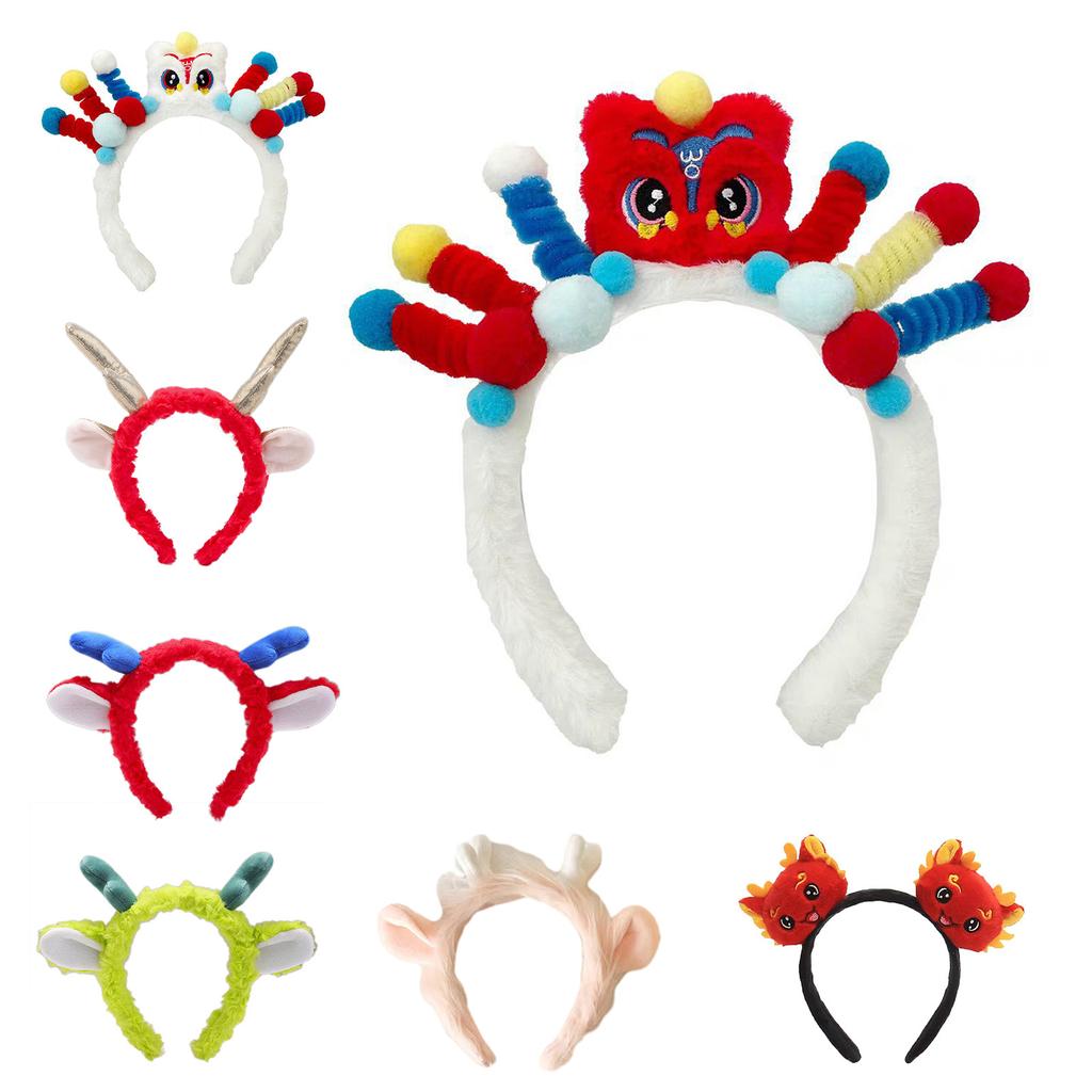 Cute Stuffed Dragon Head Shape Hair Hoop Women Spa Wash Face Makeup Headband for Photography New Year Hair Accessories