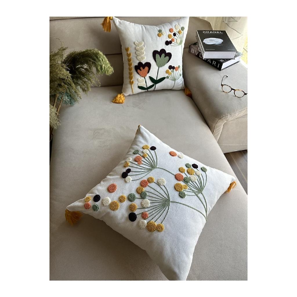 Starstala Home White Fabric Punch Embroidered 2 Pillow Covers