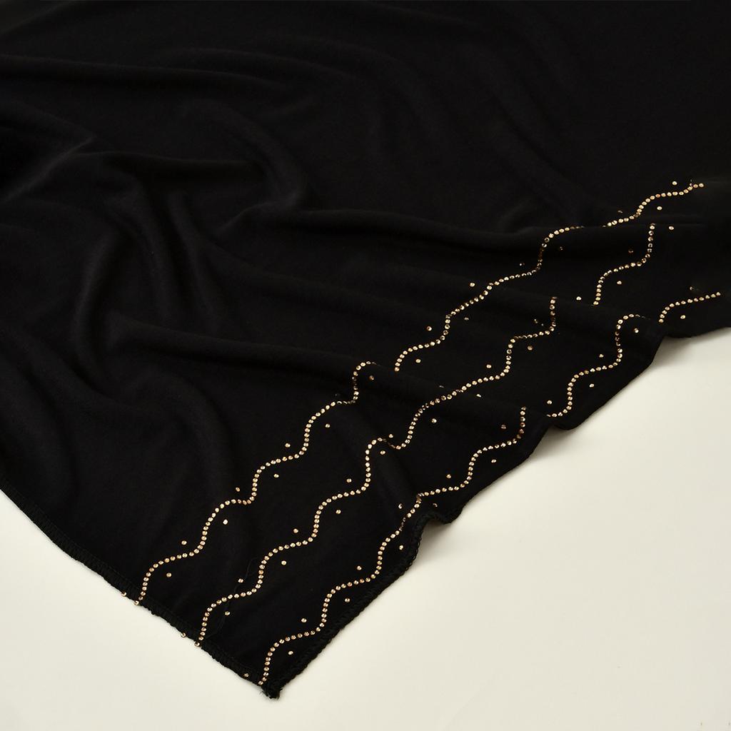 Мусульманский трикотажный хиджаб шарф с мерцающей отделкой из страз головной платок женский премиальный хлопковый трикотажный шаль роскошный дизайн тюрбан однотонные обертывания