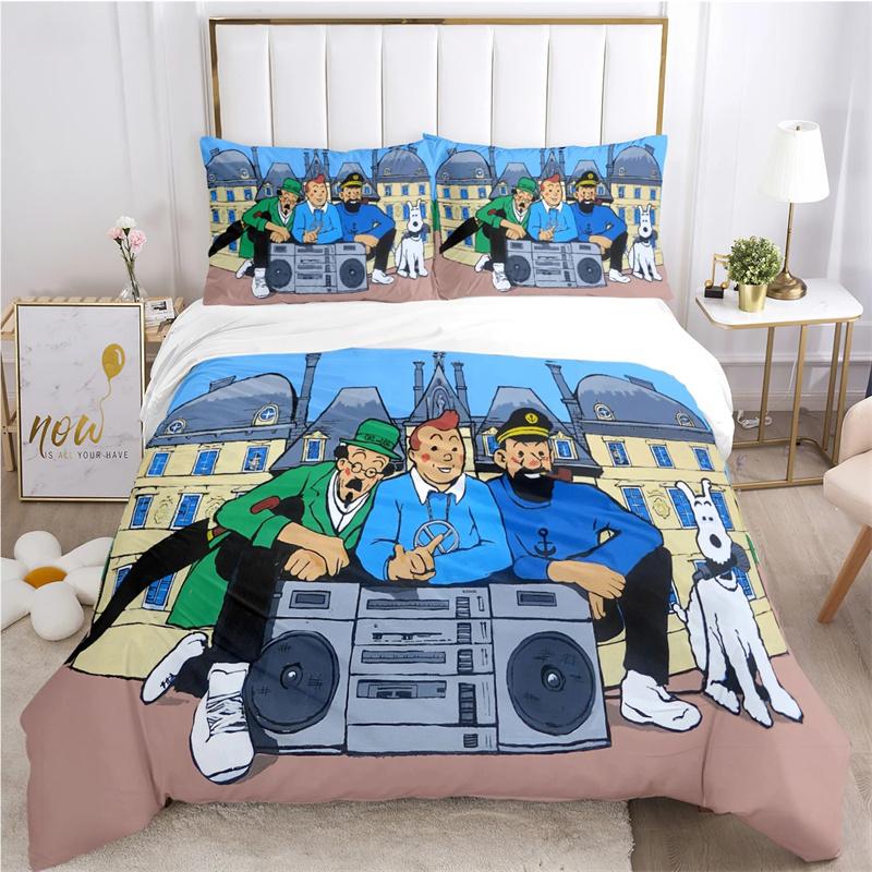 Cute T-Tintines Cartoon Funny All Season Duvet Cover Bedding Sets Soft Quilt Cover and Pillowcases Teen Single/Double/Queen/King