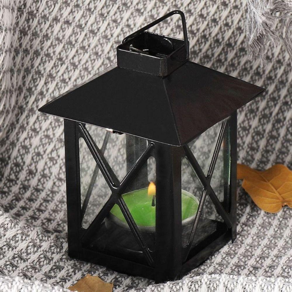 Glass Panels Decorative Candle Holder Vintage Style Mini Lantern Centerpiece Home Decor